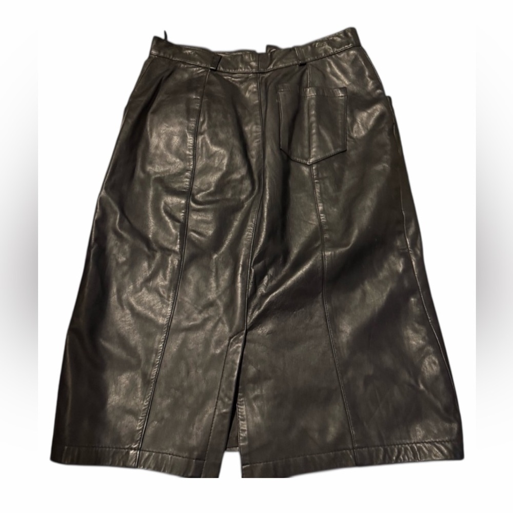 Vintage Black Leather Midi Skirt 90s Minimal Size 8 XS - Picture 3 of 4